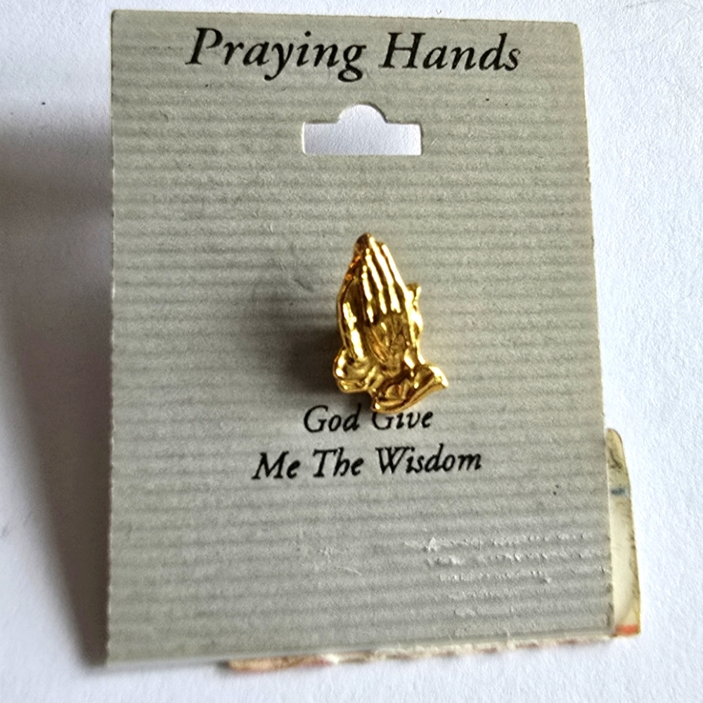 Vintage Praying Hands lapel pin gold tone small brooch religious Christian jewel